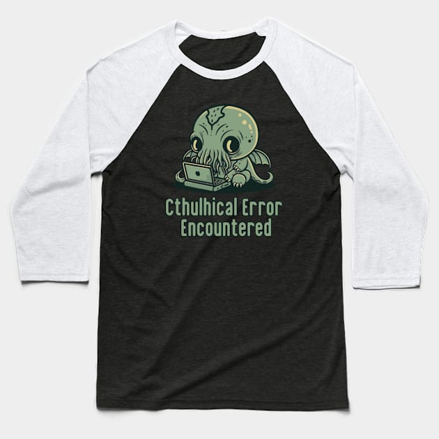 Chibi Cthulhu Programmer - Cthulhical Error Baseball T-Shirt by InfinityTone